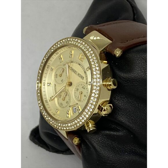 Michael Kors MK5632 Women's Brown Leather Analog Gold Dial Quartz Watch XX482 - Picture 4 of 12